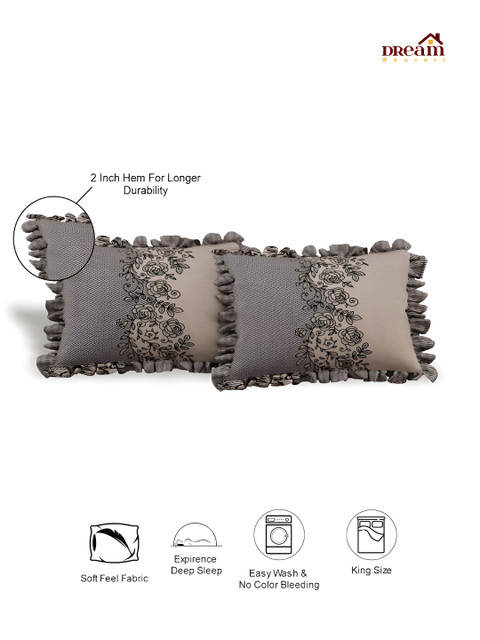 DREAM WEAVERZ Grey Floral 260 TC Double King Fitted Bedsheet with 2 Frill Pillow Covers - Image 7
