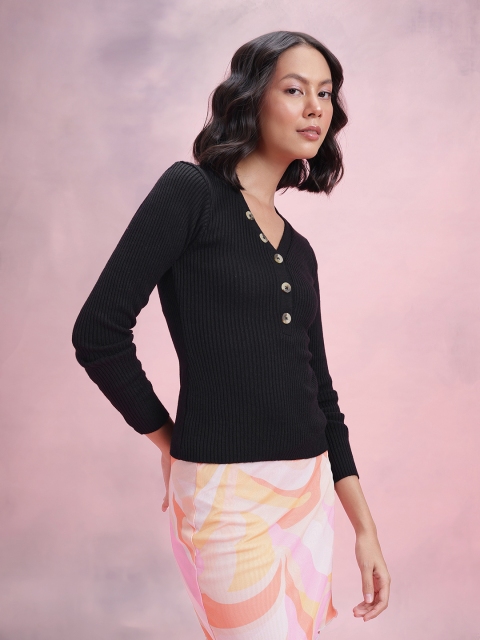 DressBerry Button Detail Ribbed Acrylic Pullover - Image 3