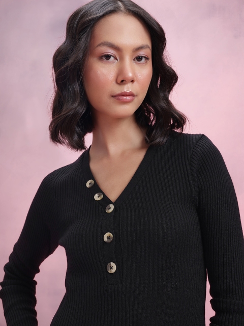 DressBerry Button Detail Ribbed Acrylic Pullover - Image 2