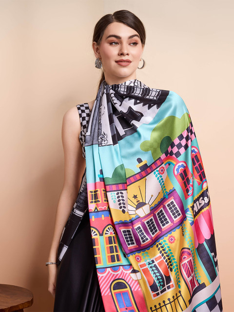 RACHNA Abstract Printed Satin Saree - Image 5