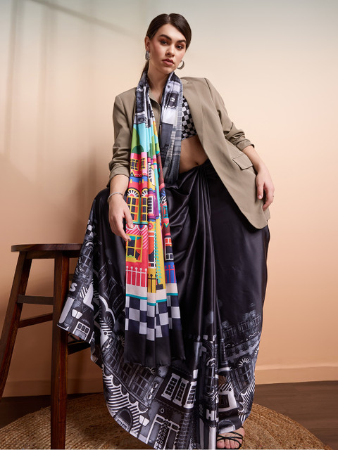 RACHNA Abstract Printed Satin Saree - Image 4