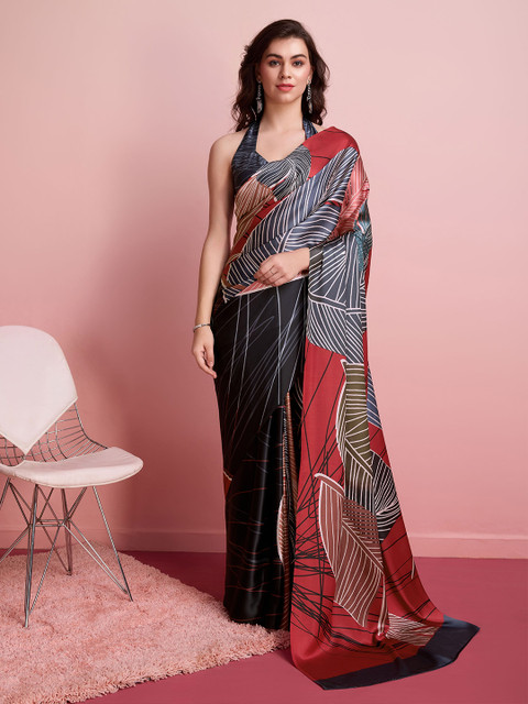 RACHNA Abstract Block Print Satin Saree