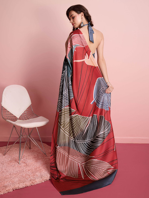 RACHNA Abstract Block Print Satin Saree - Image 3
