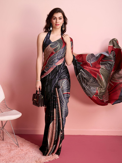 RACHNA Abstract Block Print Satin Saree - Image 4