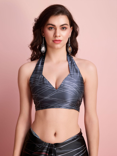 RACHNA Abstract Block Print Satin Saree - Image 7