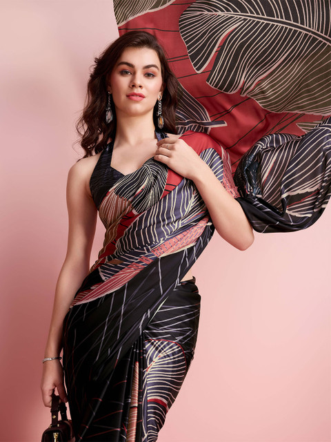 RACHNA Abstract Block Print Satin Saree - Image 5