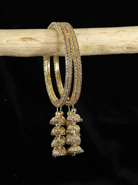 NMII Set of 4 Gold Plated American Diamond Studded Latkan Bangles