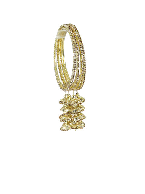 NMII Set of 4 Gold Plated American Diamond Studded Latkan Bangles - Image 3