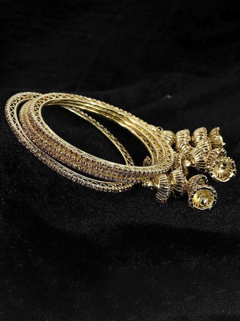 NMII Set of 4 Gold Plated American Diamond Studded Latkan Bangles - Image 2