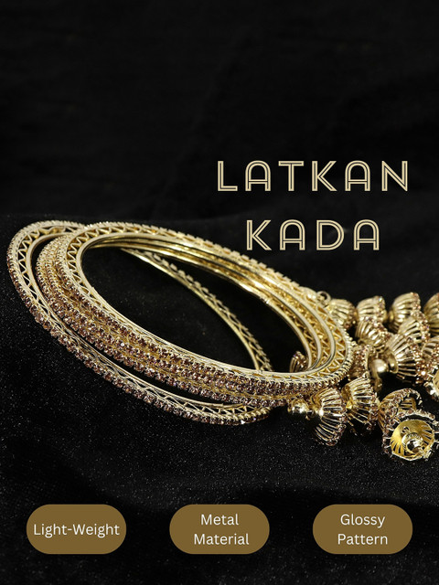 NMII Set of 4 Gold Plated American Diamond Studded Latkan Bangles - Image 5