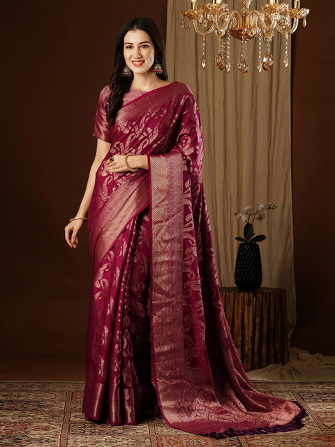 FLOURIOUS Ethnic Motifs Woven Design Zari Art Silk Banarasi Saree