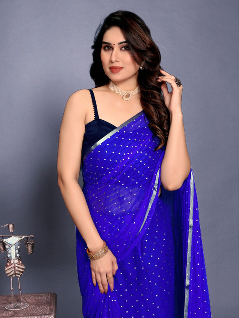 REDFISH Embellished Pure Chiffon Zari Saree