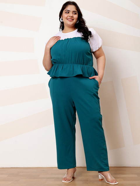 Athena Ample Plus Size Colourblocked Top With Trousers Co-Ords