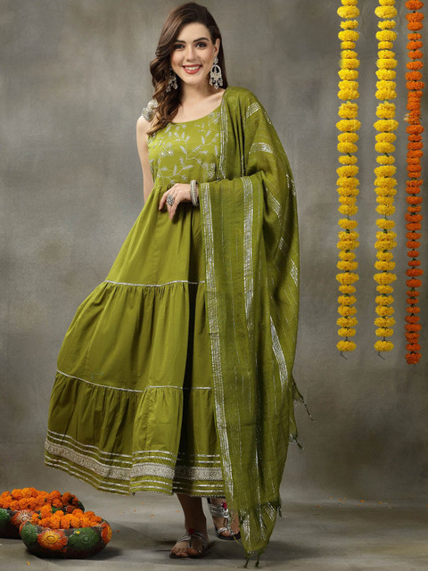 Stylum Embroidered Empire Maxi Ethnic Dresses With Dupatta