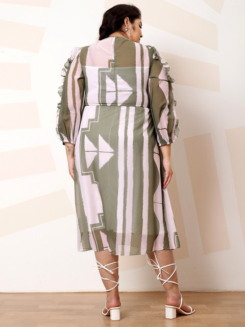 Athena Ample Plus Size Abstract Print Ruffled Georgette A-Line Casual Dress - Image 6