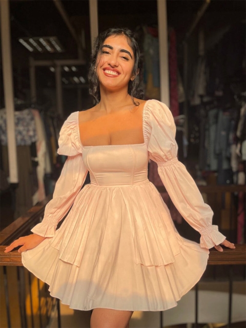 Lea Clothing Co. Puff Sleeve Crepe Fit & Flare Dress