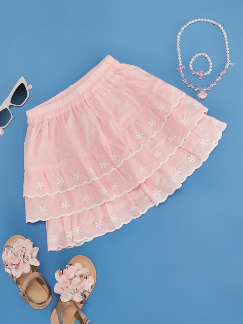 Pantaloons Junior Girls Embroidered Pure Cotton Flared Skirt