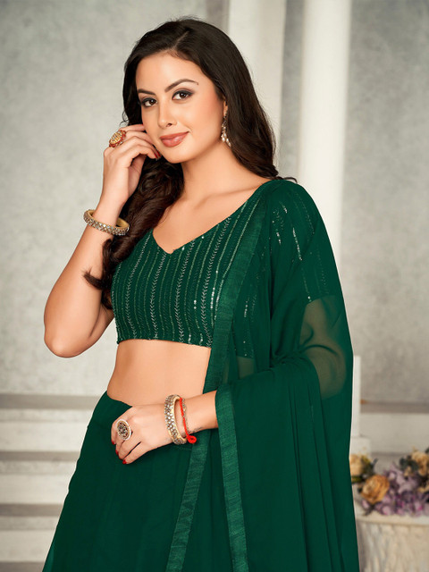 Warthy Ent Embroidered Sequinned Semi-Stitched Lehenga & Unstitched Blouse With Dupatta - Image 2