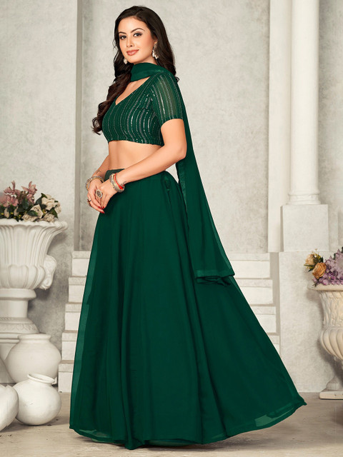 Warthy Ent Embroidered Sequinned Semi-Stitched Lehenga & Unstitched Blouse With Dupatta - Image 3