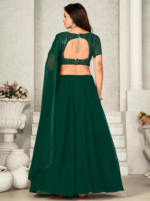 Warthy Ent Embroidered Sequinned Semi-Stitched Lehenga & Unstitched Blouse With Dupatta - Image 4