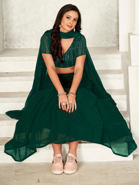 Warthy Ent Embroidered Sequinned Semi-Stitched Lehenga & Unstitched Blouse With Dupatta - Image 7