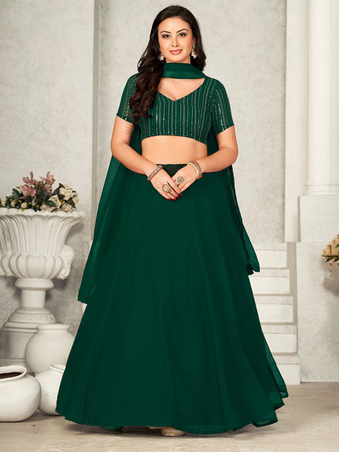 Warthy Ent Embroidered Sequinned Semi-Stitched Lehenga & Unstitched Blouse With Dupatta - Image 5