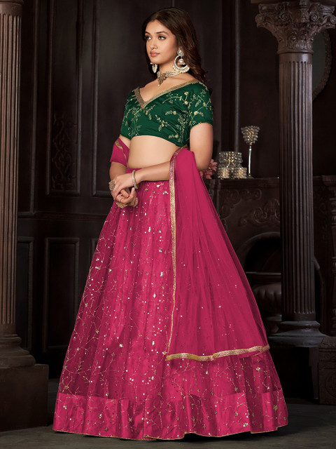 Warthy Ent Embroidered Sequinned Semi-Stitched Lehenga & Unstitched Blouse With Dupatta - Image 4