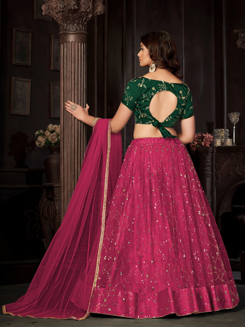Warthy Ent Embroidered Sequinned Semi-Stitched Lehenga & Unstitched Blouse With Dupatta - Image 5