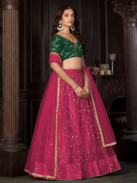 Warthy Ent Embroidered Sequinned Semi-Stitched Lehenga & Unstitched Blouse With Dupatta - Image 3