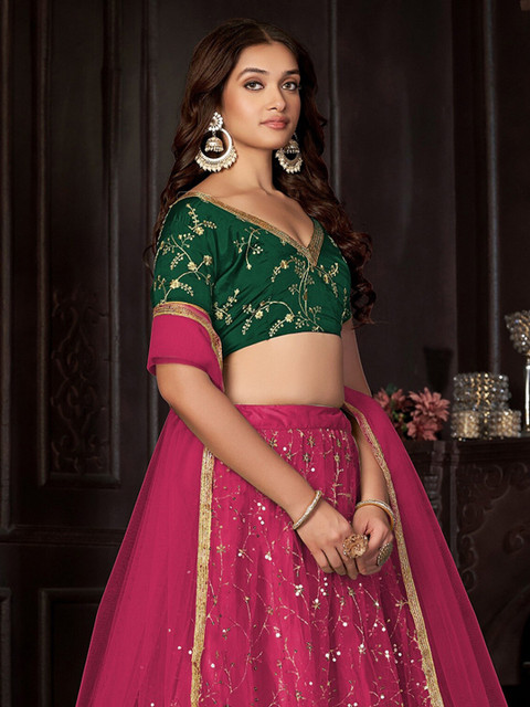 Warthy Ent Embroidered Sequinned Semi-Stitched Lehenga & Unstitched Blouse With Dupatta - Image 2