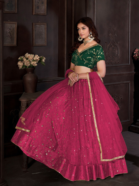 Warthy Ent Embroidered Sequinned Semi-Stitched Lehenga & Unstitched Blouse With Dupatta - Image 6