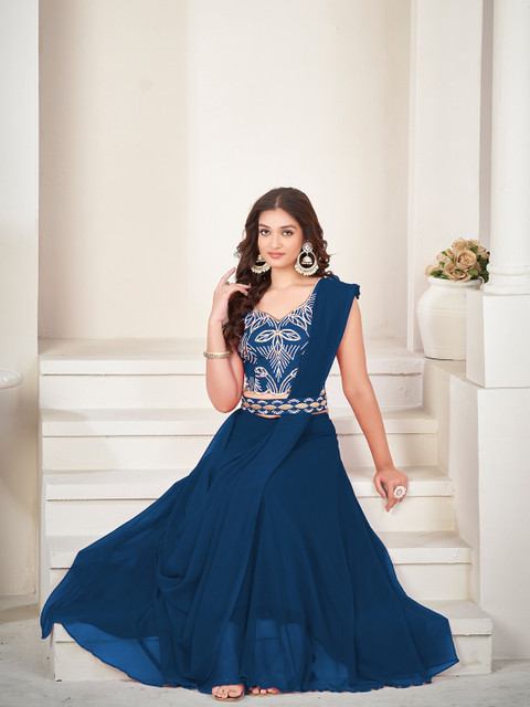 Warthy Ent Embroidered Thread Work Semi-Stitched Lehenga & Unstitched Blouse With Dupatta - Image 5