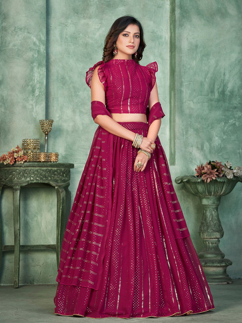 Warthy Ent Embellished Sequinned Semi-Stitched Lehenga & Unstitched Blouse With Dupatta - Image 6