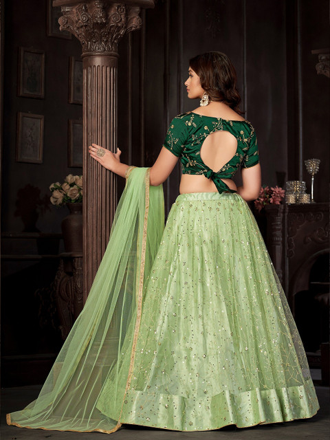 Warthy Ent Embroidered Sequinned Semi-Stitched Lehenga & Unstitched Blouse With Dupatta - Image 5