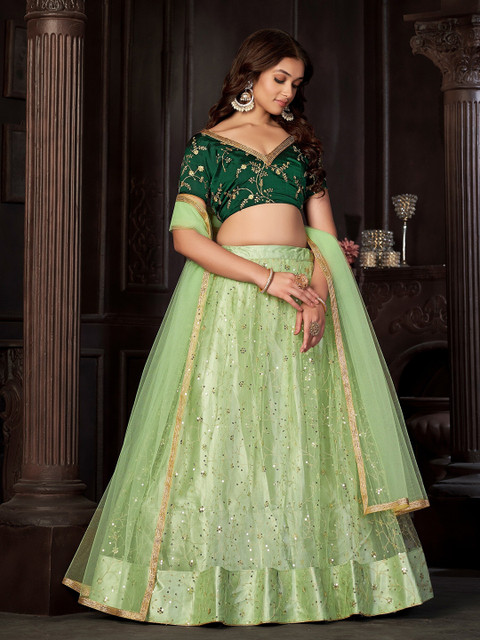 Warthy Ent Embroidered Sequinned Semi-Stitched Lehenga & Unstitched Blouse With Dupatta - Image 7
