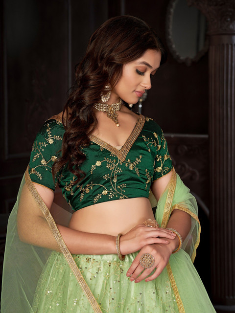 Warthy Ent Embroidered Sequinned Semi-Stitched Lehenga & Unstitched Blouse With Dupatta - Image 2