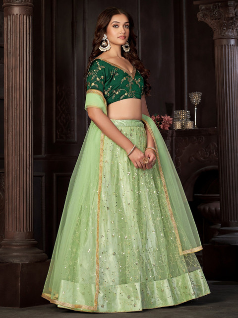 Warthy Ent Embroidered Sequinned Semi-Stitched Lehenga & Unstitched Blouse With Dupatta - Image 3