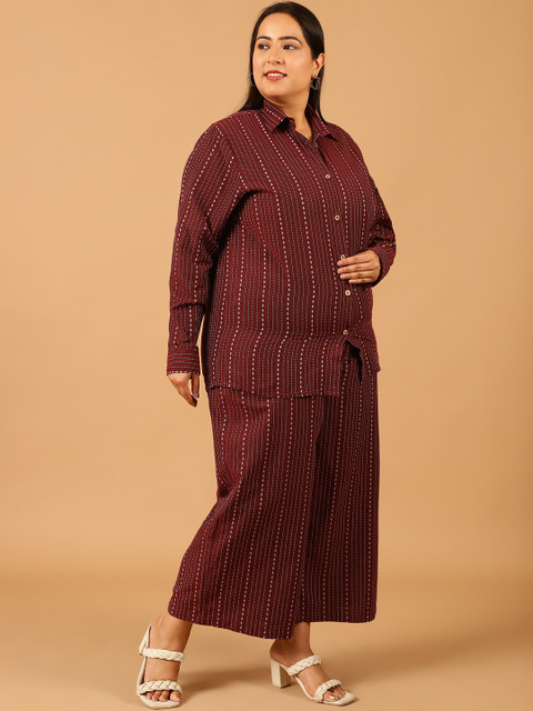 Moms Maternity Plus Size Striped Pure Cotton Shirt With Palazzo - Image 3