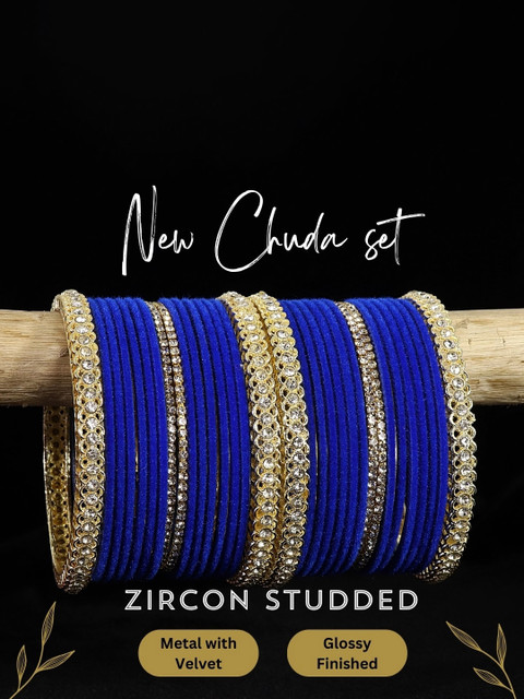 LAVAZZA Set of 32 Gold-Plated Zircon-Studded Velvet Bangles - Image 4