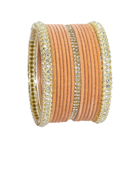 LAVAZZA Set of 32 Gold-Plated Zircon-Studded Metal Velvet Bangles - Image 3