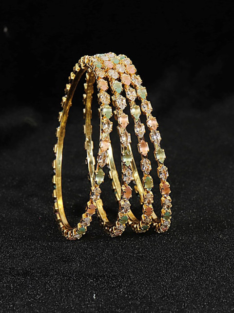 LAVAZZA Set Of 4 Gold-Plated AD & CZ-Studded Bangles - Image 3