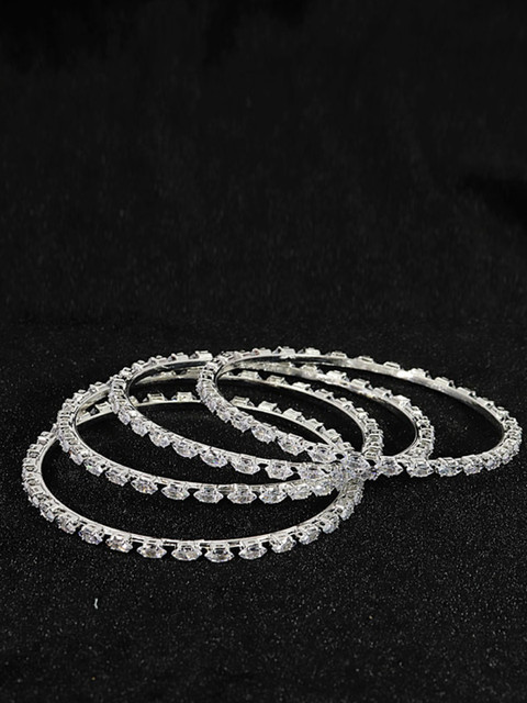 LAVAZZA Set of 4 Silver-Plated CZ American Diamond Studded Bangles