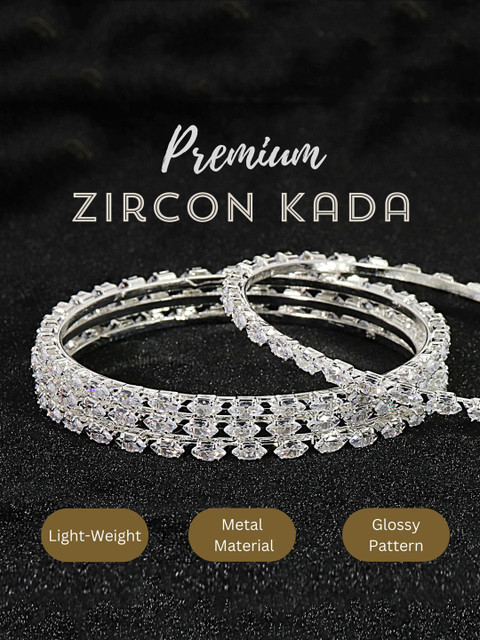 LAVAZZA Set of 4 Silver-Plated CZ American Diamond Studded Bangles - Image 5