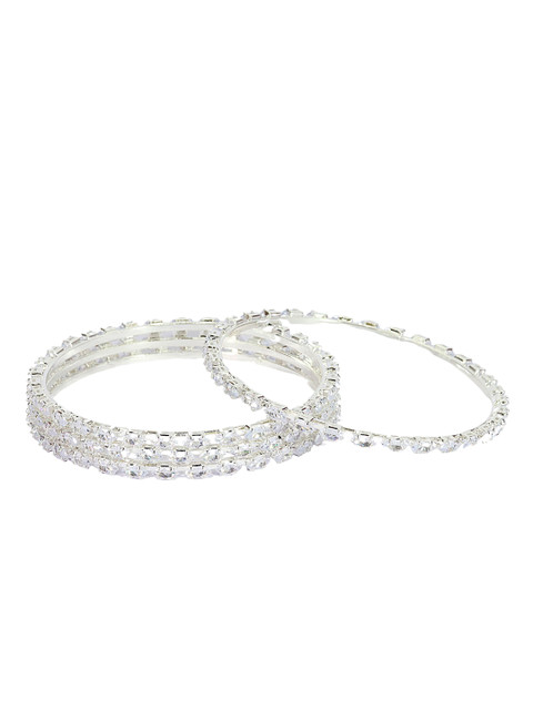 LAVAZZA Set of 4 Silver-Plated CZ American Diamond Studded Bangles - Image 4