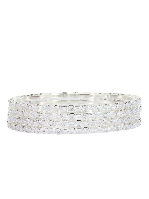 LAVAZZA Set of 4 Silver-Plated CZ American Diamond Studded Bangles - Image 3