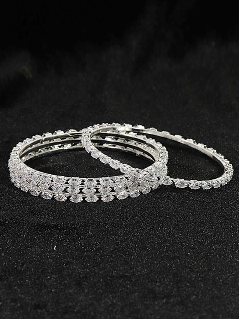 LAVAZZA Set of 4 Silver-Plated CZ American Diamond Studded Bangles - Image 2