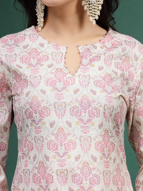 Sangria X fwd Floral Printed Cotton Notch Neck Straight Kurta - Image 2