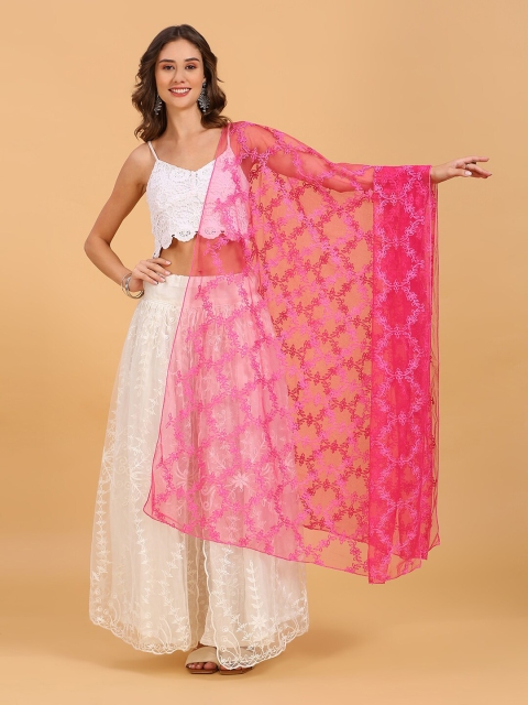 Dupatta Bazaar Floral Embroidered Net Dupatta