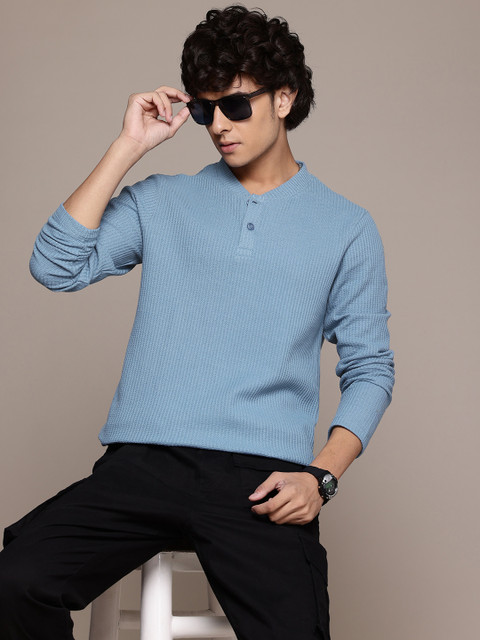 The Roadster Lifestyle Co. Henley Neck Textured Knit T-shirt