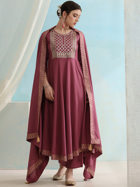 Khushal K Embroidered Regular Sequinned Kurta with Palazzos & Dupatta